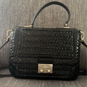 Kate Spade Madison Avenue black lacquered straw purse